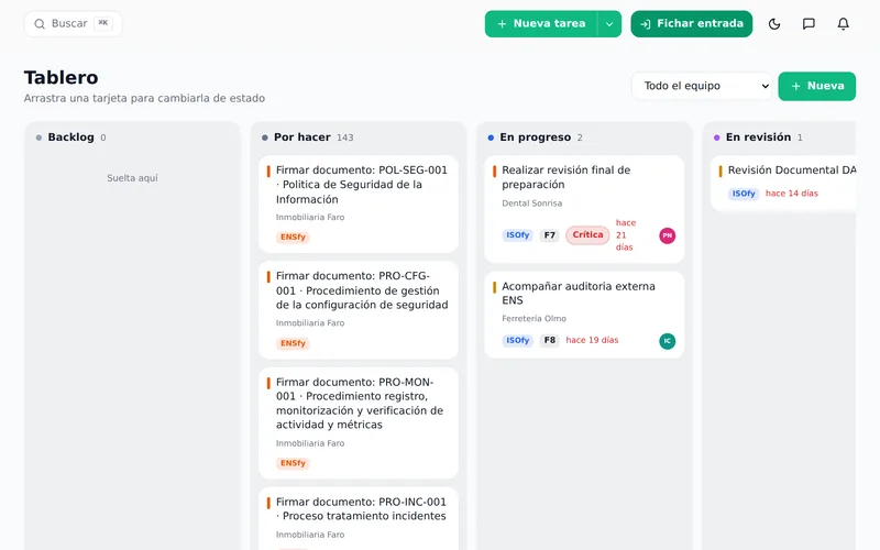 Órbita: tablero de tareas del equipo